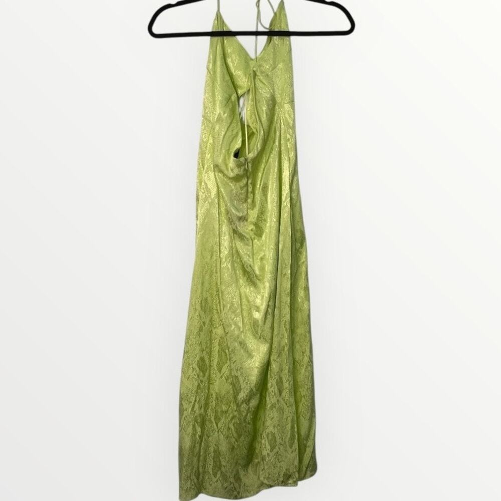 AFRM Radish Dress in Lime Green Snake Jacquard Midi Halter Front Cutout Slip NWT - Picture 6 of 16